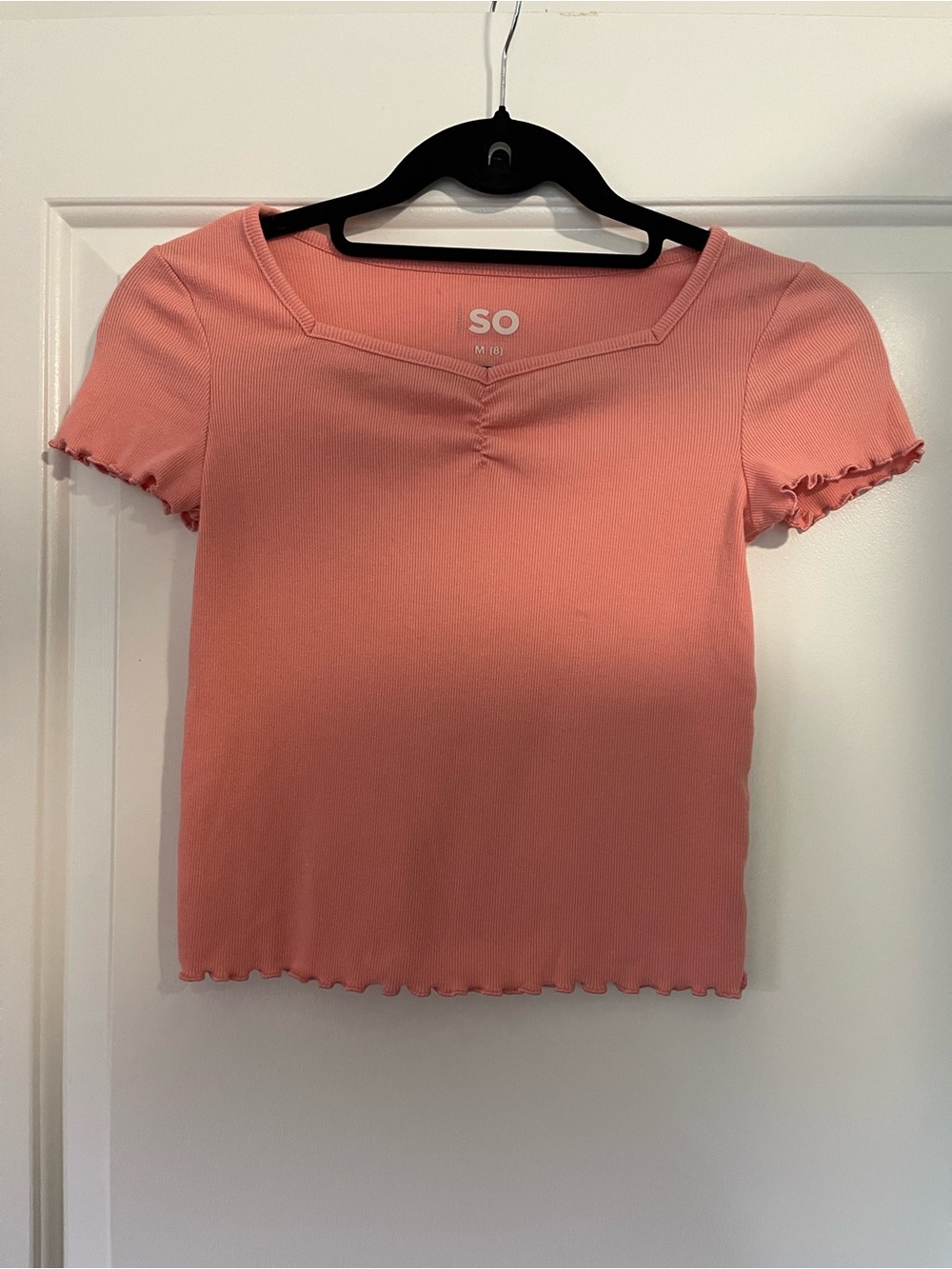 SO Girls Ribbed- Edge Short Sleeve Pink Top - Size M